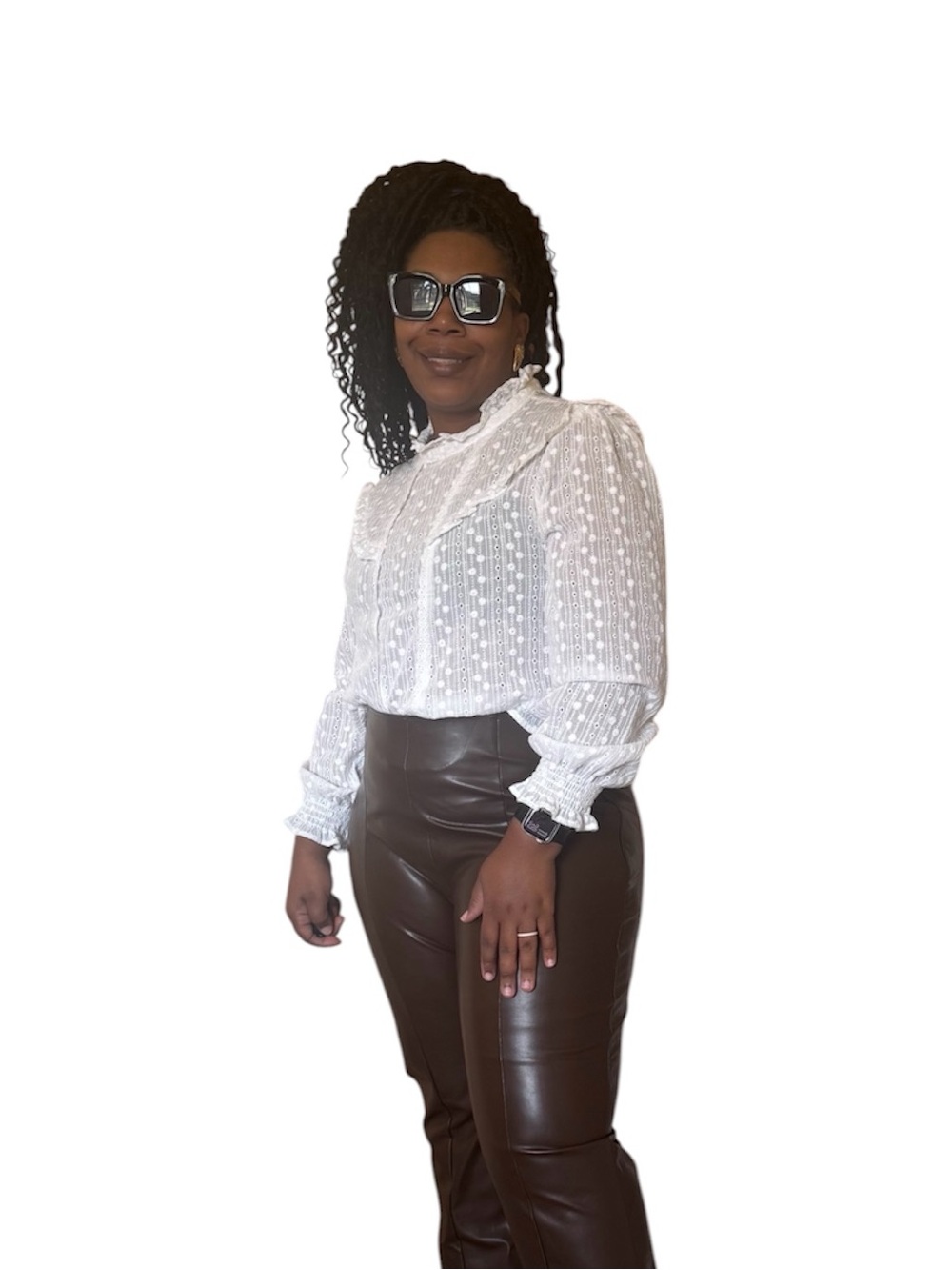 Zara Blouse Mock Neck Eyelet Long Sleeve Romantic Ruffle